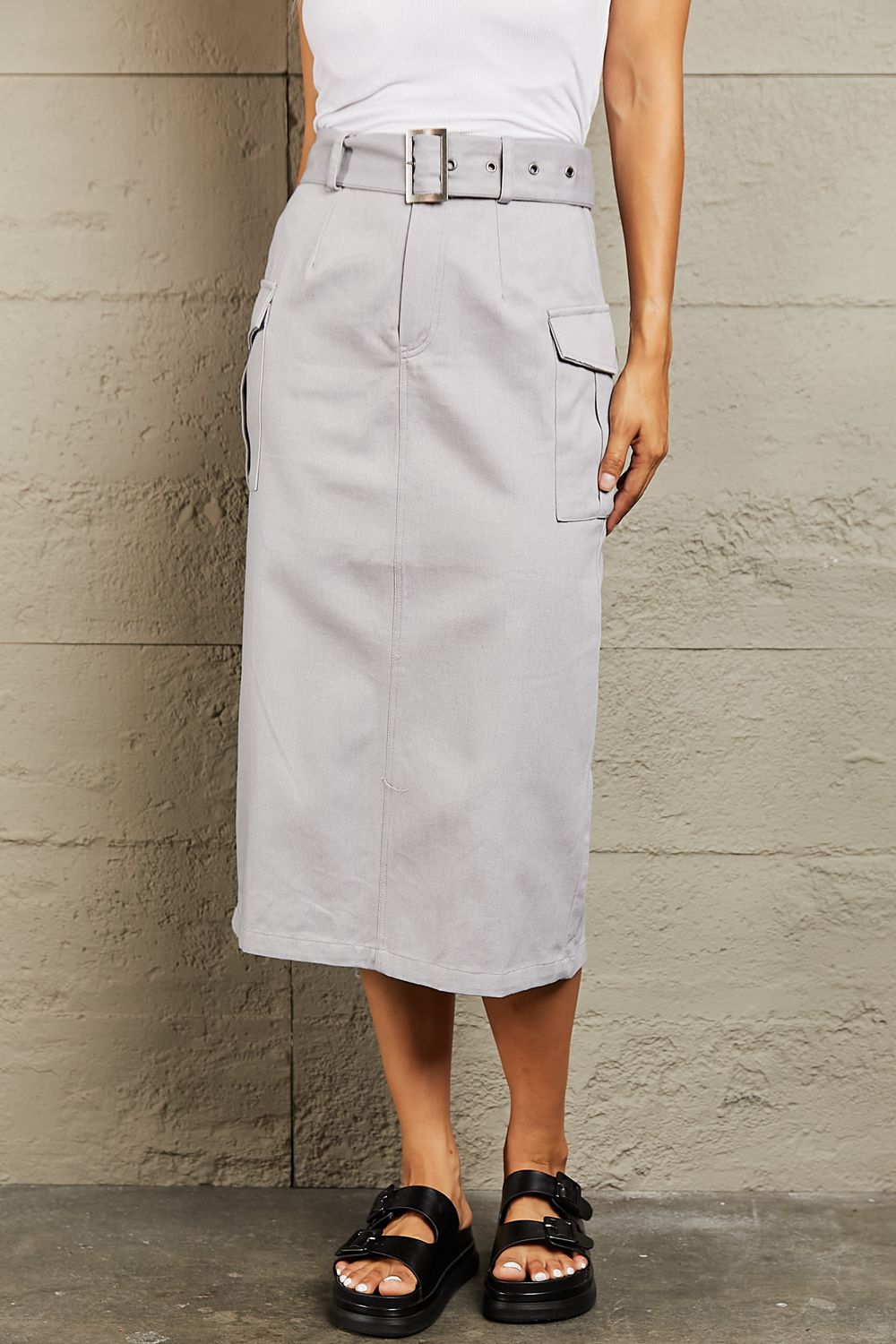 HYFVE Professional Poise Buckled Midi Skirt - Skirt - Light Gray - Bella Bourget