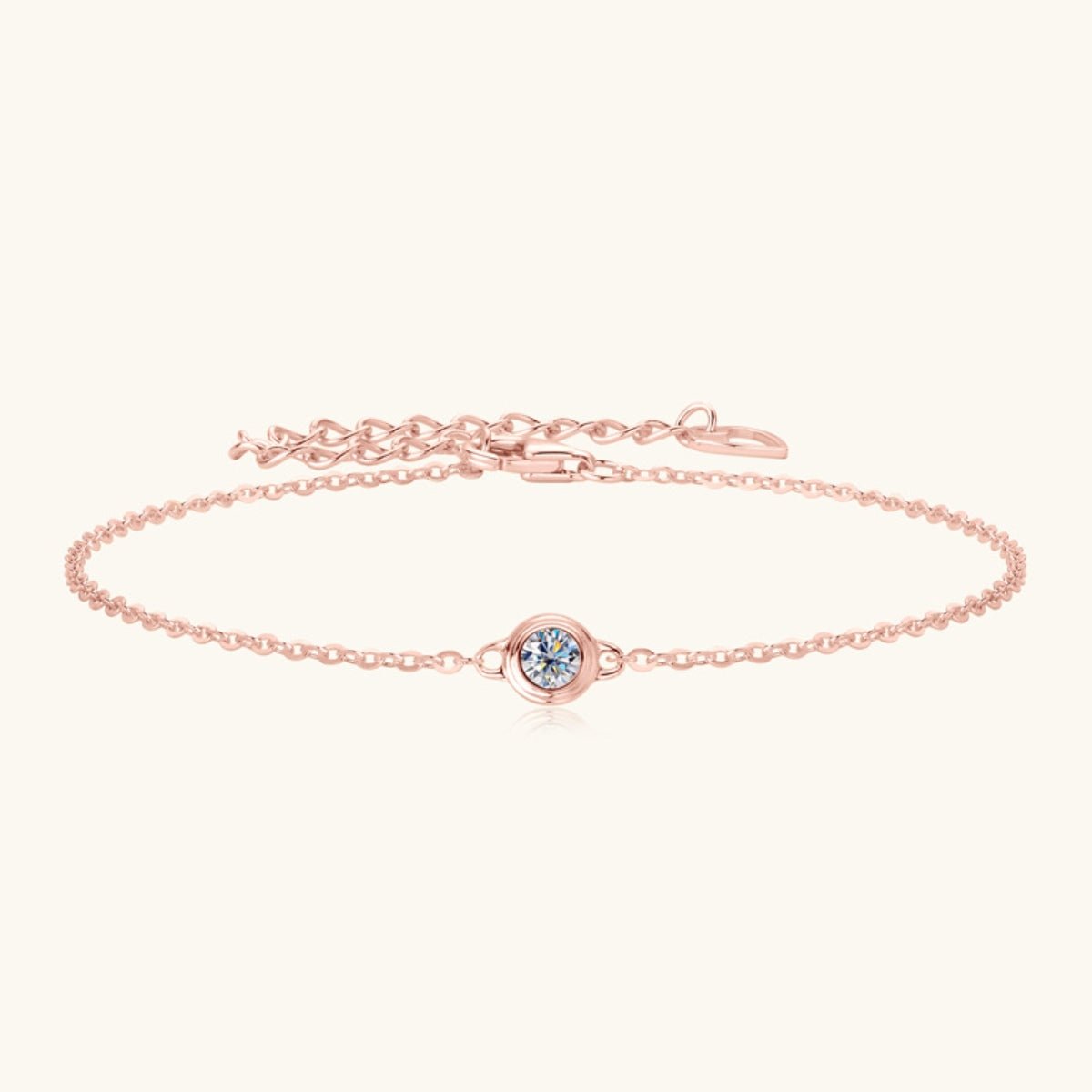 Inlaid Moissanite Dainty Chain Bracelet - Bracelets - Rose Gold - Bella Bourget