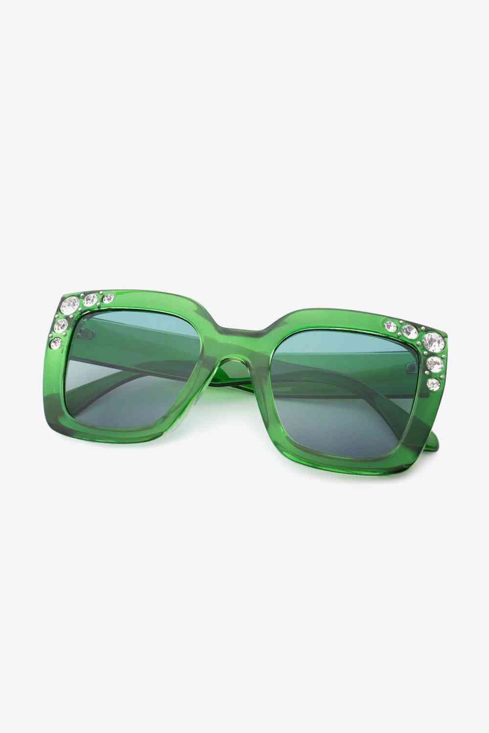 Inlaid Rhinestone Sunglasses - sunglasses - Mid Green - Bella Bourget