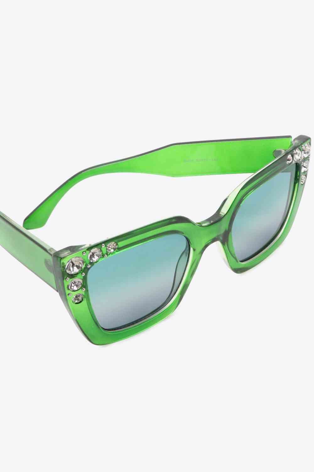 Inlaid Rhinestone Sunglasses - sunglasses - Mid Green - Bella Bourget