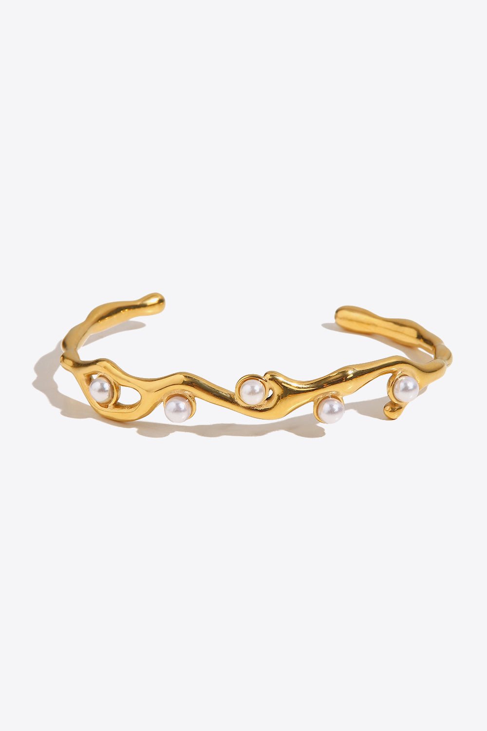 Inlaid Synthetic Pearl Open Bracelet - Bracelets - Gold - Bella Bourget