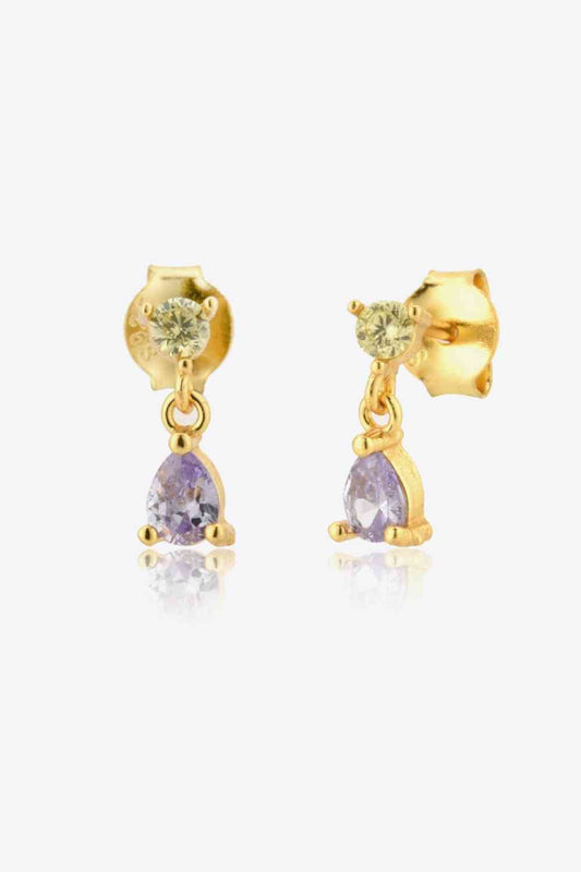 Inlaid Zircon 18K Gold - Plated Drop Earrings - Earrings - Gold - Bella Bourget