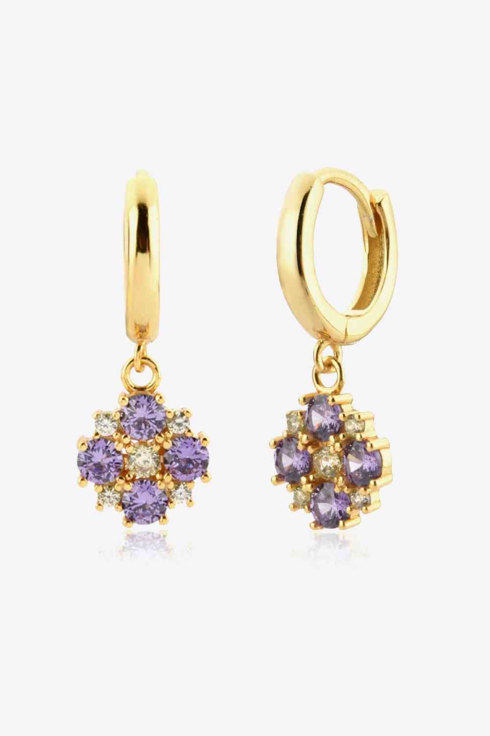 Inlaid Zircon 18K Gold - Plated Drop Earrings - Earrings - Purple - Bella Bourget