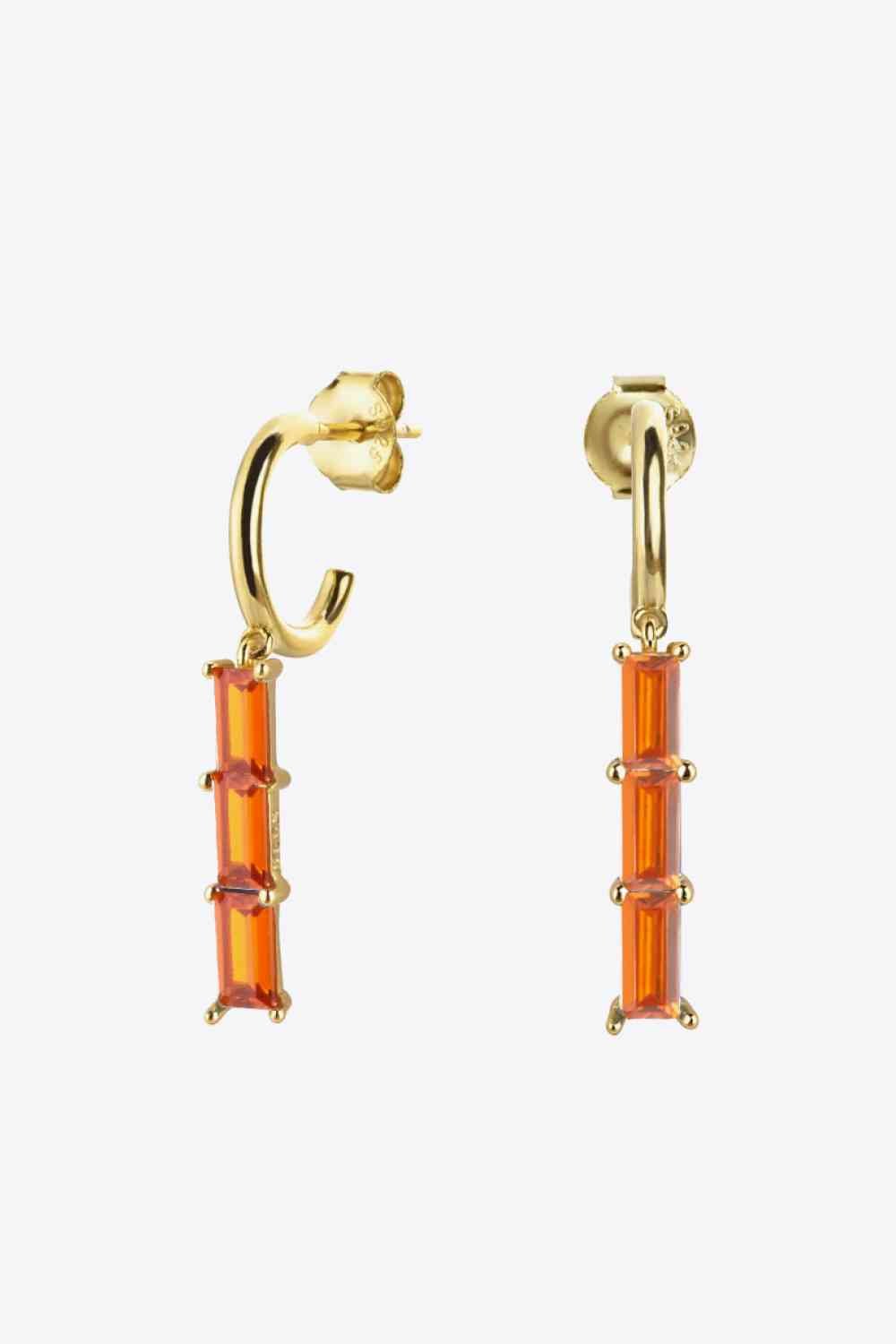 Inlaid Zircon 925 Sterling Silver Earrings - Earrings - Gold/Orange - Bella Bourget