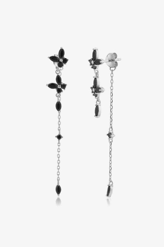 Inlaid Zircon 925 Sterling Silver Earrings - Earrings - Silver/Black - Bella Bourget