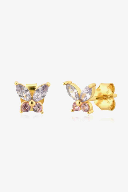 Inlaid Zircon Butterfly - Shaped Stud Earrings - Earrings - Gold - Bella Bourget