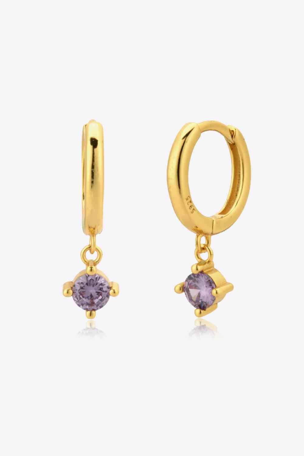 Inlaid Zircon Huggie Drop Earrings - Earrings - Gold/Purple - Bella Bourget