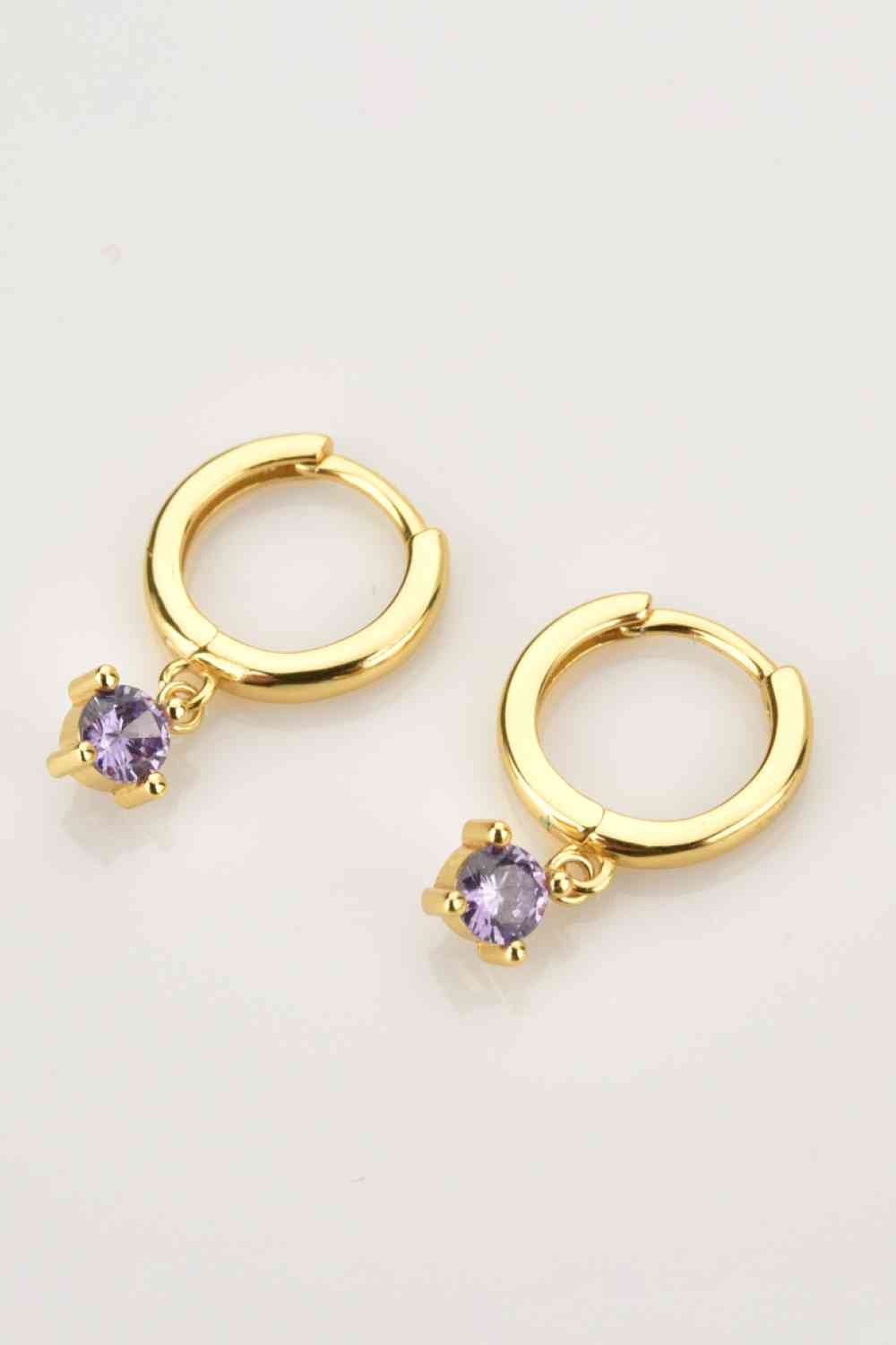 Inlaid Zircon Huggie Drop Earrings - Earrings - Gold/Purple - Bella Bourget