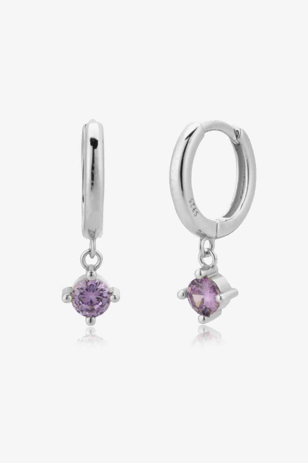 Inlaid Zircon Huggie Drop Earrings - Earrings - Silver/Purple - Bella Bourget