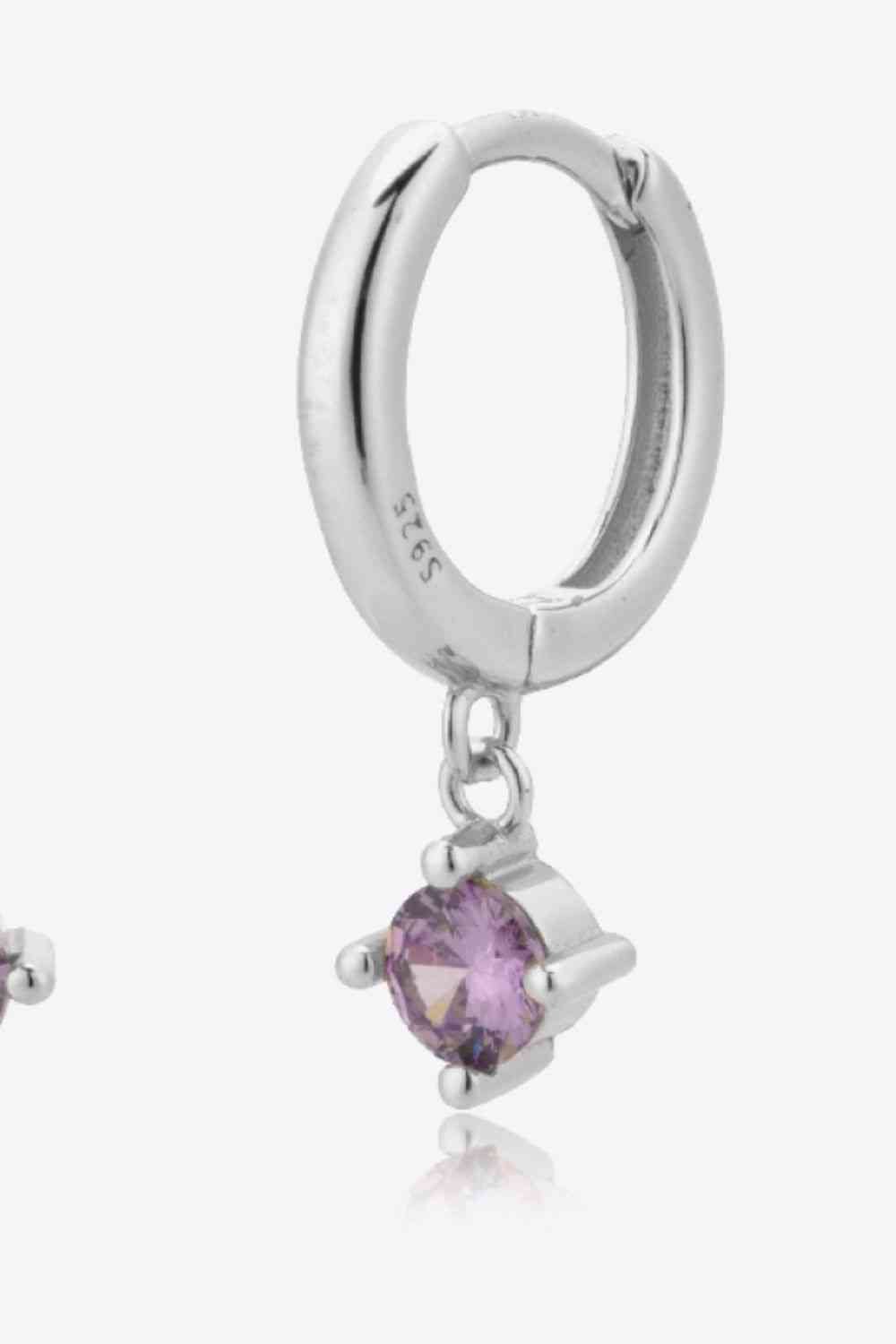 Inlaid Zircon Huggie Drop Earrings - Earrings - Silver/Purple - Bella Bourget