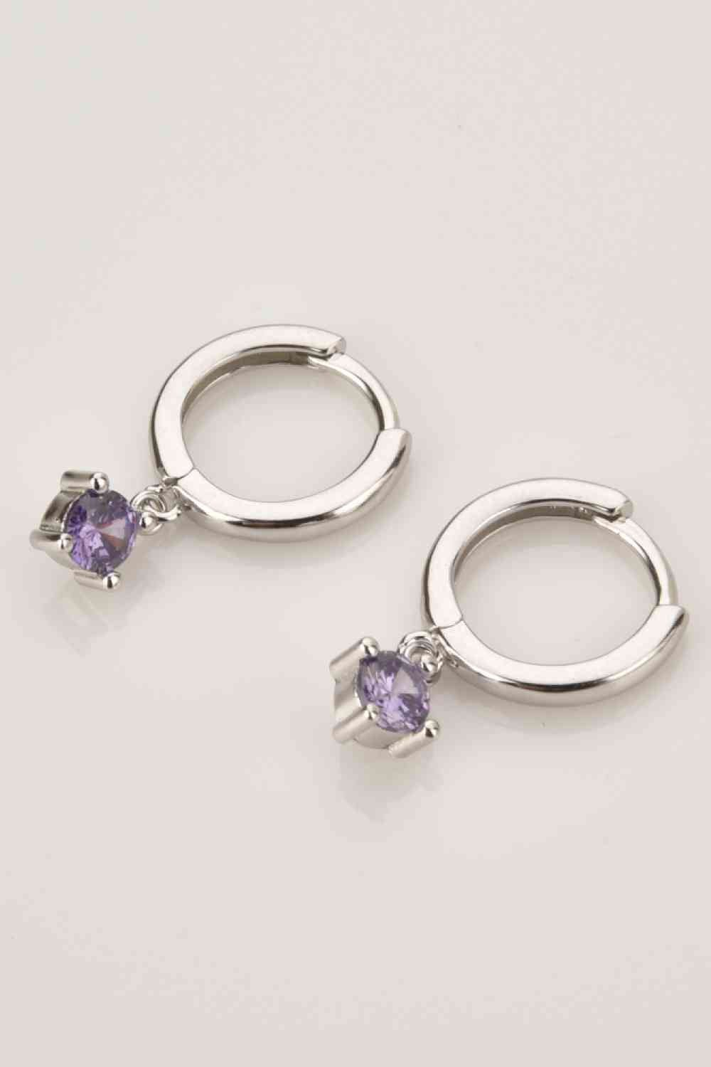 Inlaid Zircon Huggie Drop Earrings - Earrings - Silver/Purple - Bella Bourget