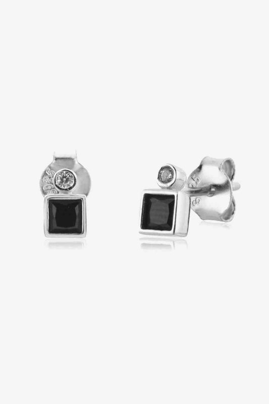 Inlaid Zircon Square 925 Sterling Silver Earrings - Earrings - Silver - Bella Bourget