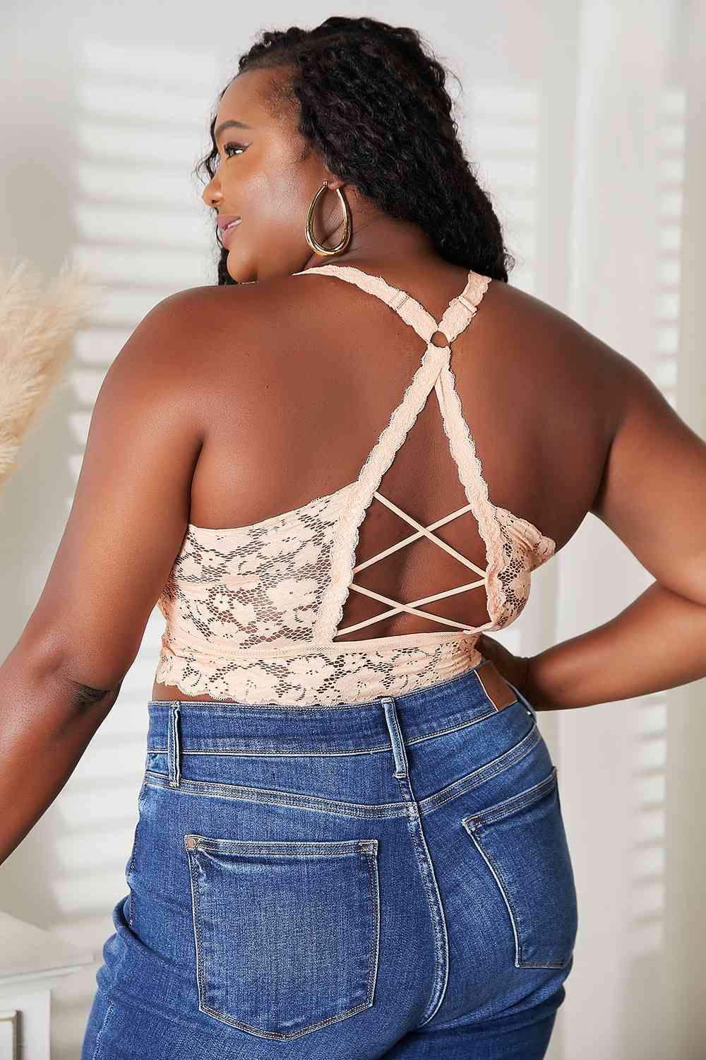 JadyK Juliette Full Size Crisscross Lace Bralette - Bralette - Light Apricot - Bella Bourget