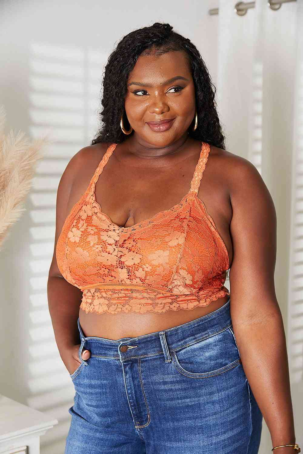 JadyK Juliette Full Size Crisscross Lace Bralette - Bralette - Rust - Bella Bourget