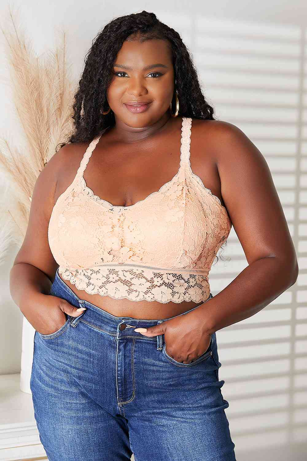 JadyK Juliette Full Size Crisscross Lace Bralette - Bralette - Light Apricot - Bella Bourget