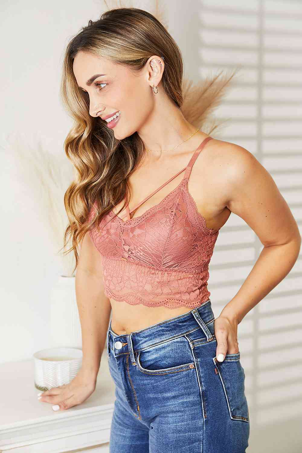 JadyK Luna Crisscross Front Lace Bralette - Bralette - Light Mauve - Bella Bourget