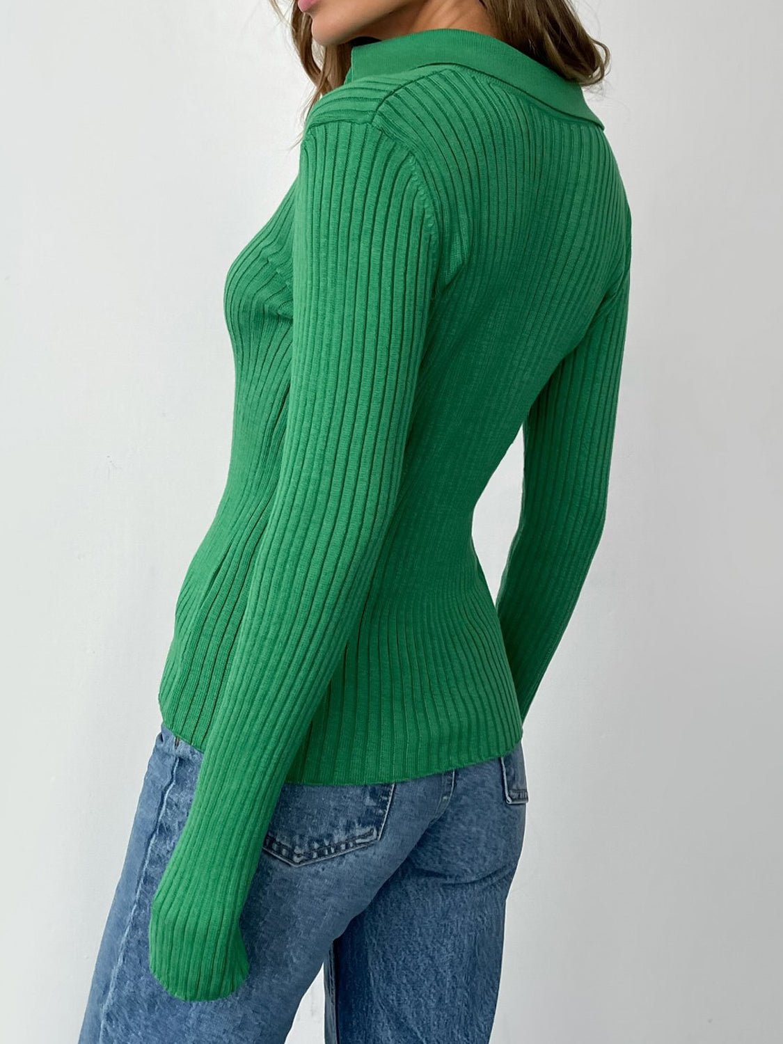 Johnny Collar Rib - Knit Top - Knit Top - Green - Bella Bourget