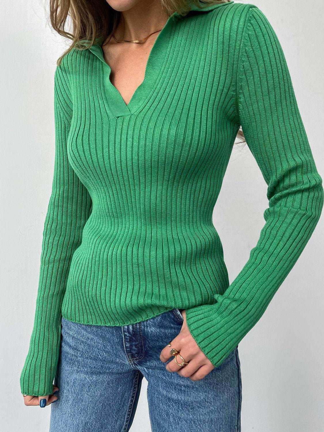 Johnny Collar Rib - Knit Top - Knit Top - Green - Bella Bourget