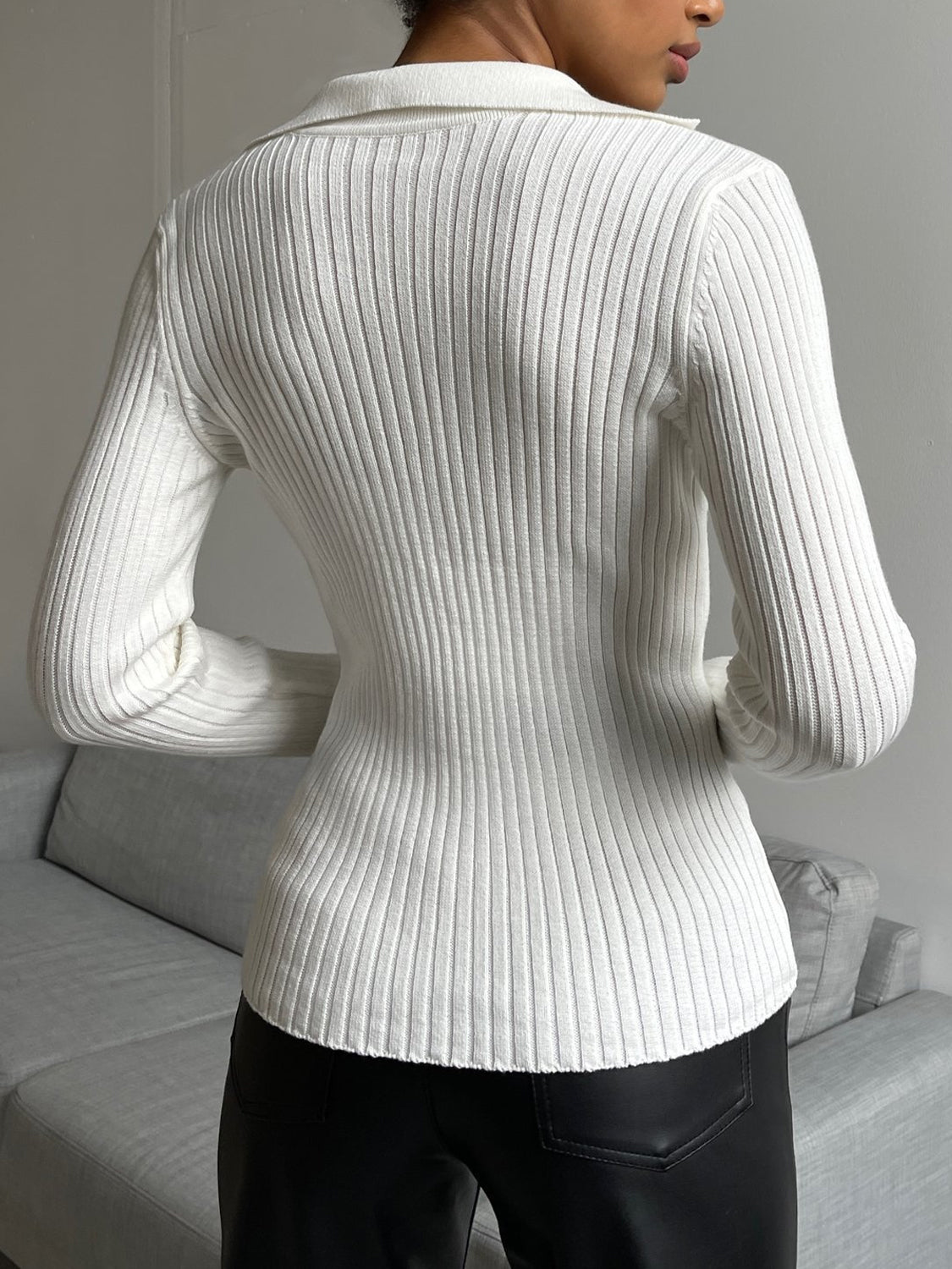 Johnny Collar Rib - Knit Top - Knit Top - White - Bella Bourget