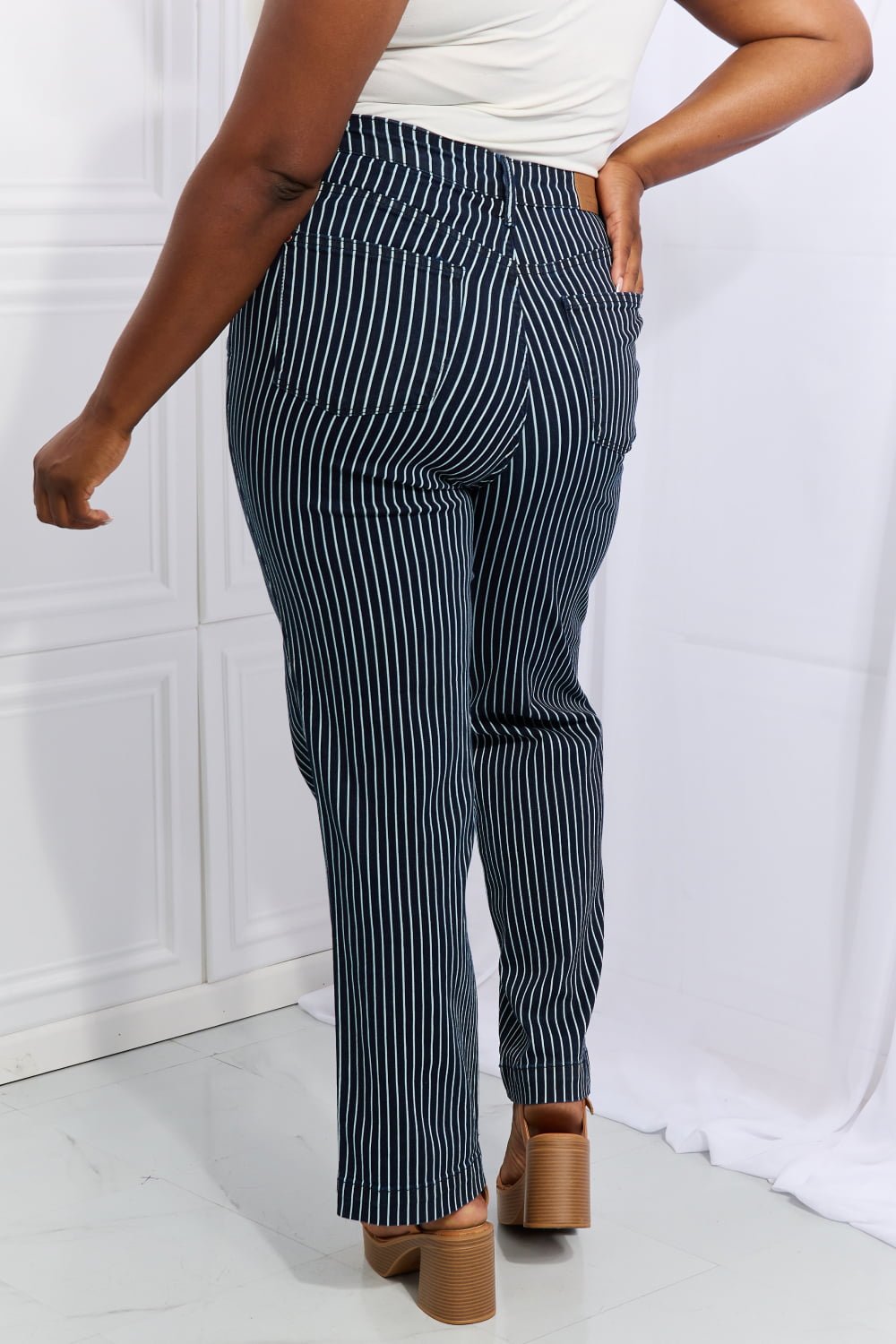 Judy Blue Cassidy Full Size High Waisted Tummy Control Striped Straight Jeans - Full Size Jeans - French Blue - Bella Bourget