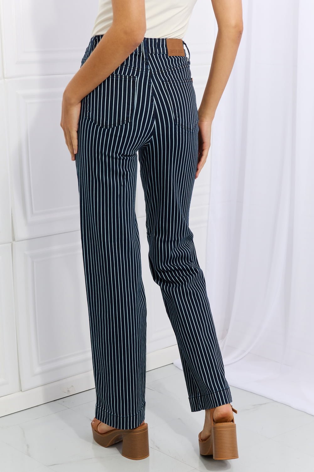 Judy Blue Cassidy Full Size High Waisted Tummy Control Striped Straight Jeans - Full Size Jeans - French Blue - Bella Bourget