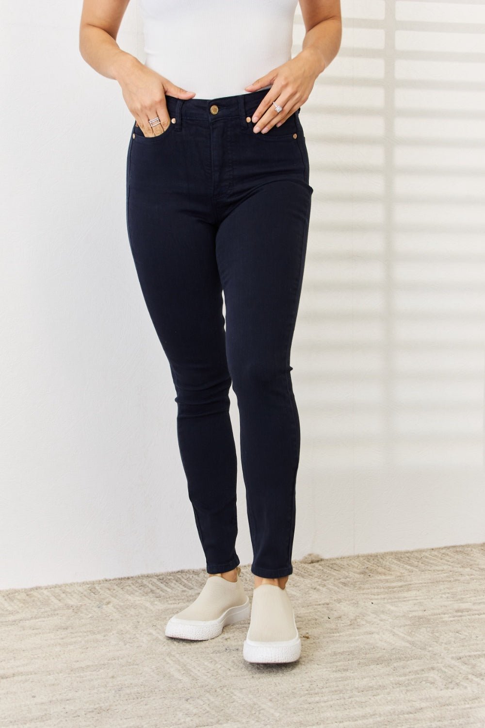 Judy Blue Full Size Garment Dyed Tummy Control Skinny Jeans - Jeans - NAVY - Bella Bourget