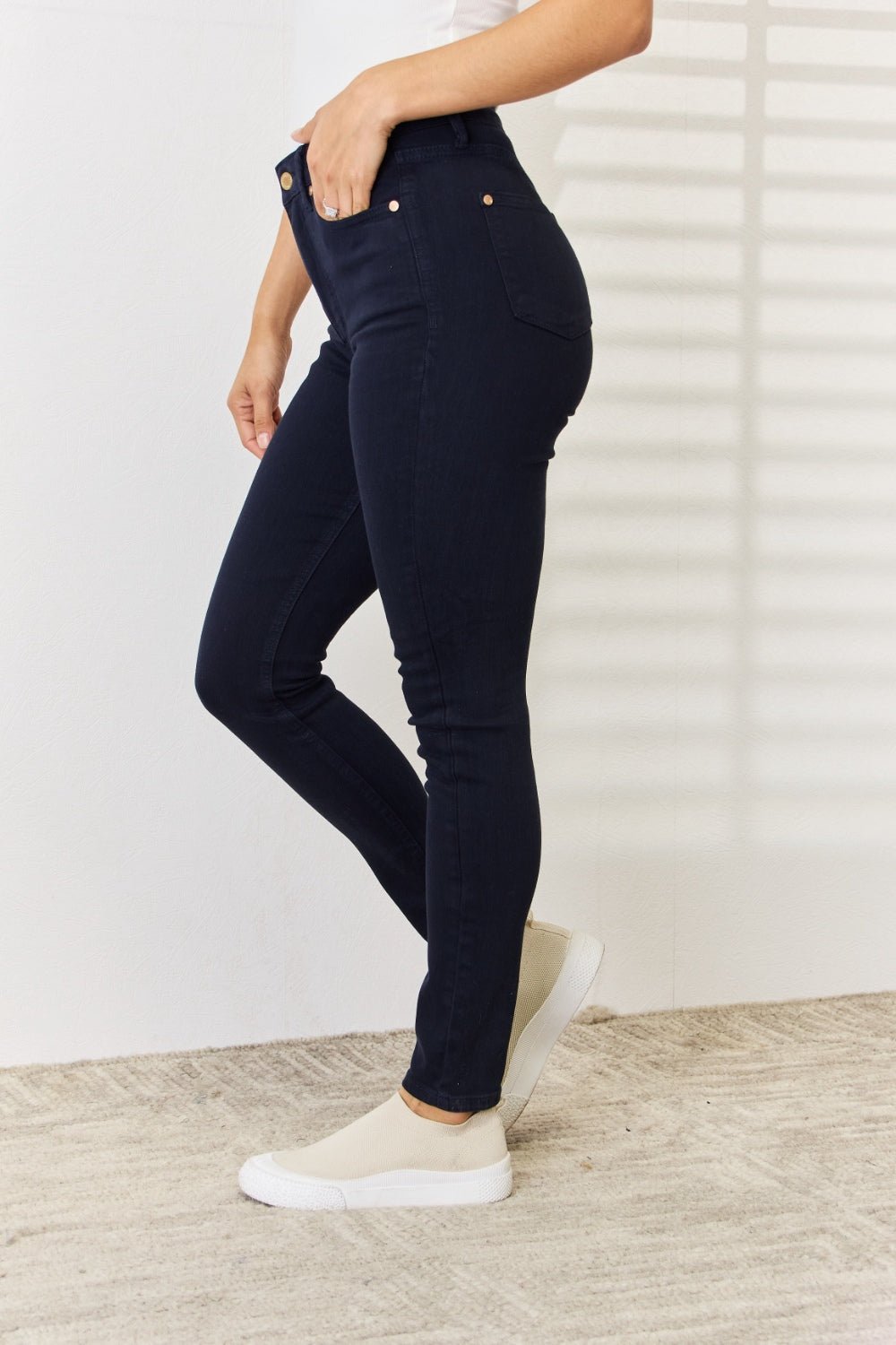 Judy Blue Full Size Garment Dyed Tummy Control Skinny Jeans - Jeans - NAVY - Bella Bourget