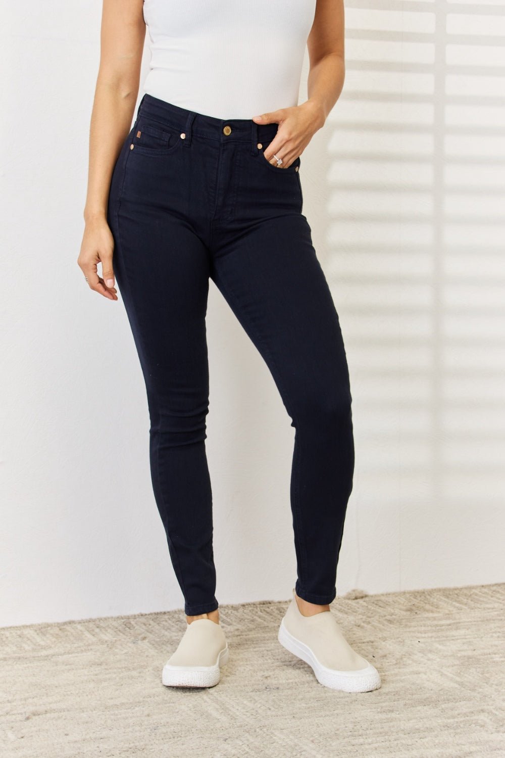 Judy Blue Full Size Garment Dyed Tummy Control Skinny Jeans - Jeans - NAVY - Bella Bourget