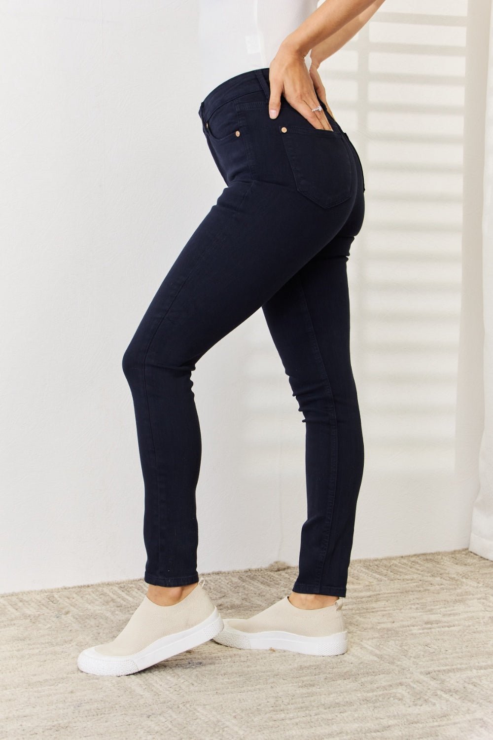 Judy Blue Full Size Garment Dyed Tummy Control Skinny Jeans - Jeans - NAVY - Bella Bourget