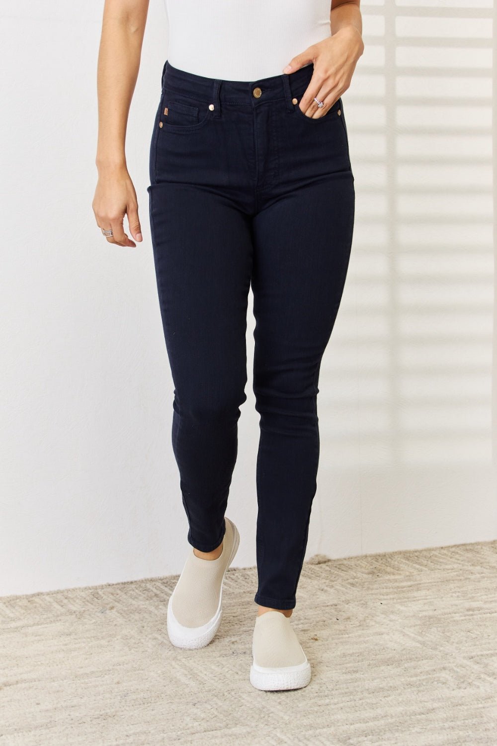 Judy Blue Full Size Garment Dyed Tummy Control Skinny Jeans - Jeans - NAVY - Bella Bourget