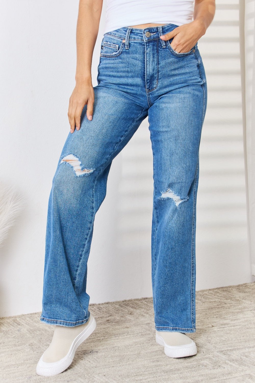 Judy Blue Full Size High Waist Distressed Straight - Leg Jeans - Jeans - Medium - Bella Bourget