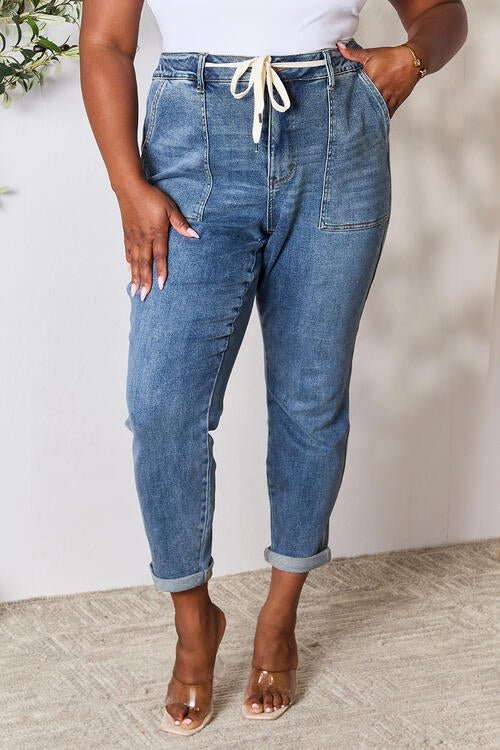 Judy Blue Full Size High Waist Drawstring Denim Jeans - Full Size Jeans - Medium - Bella Bourget