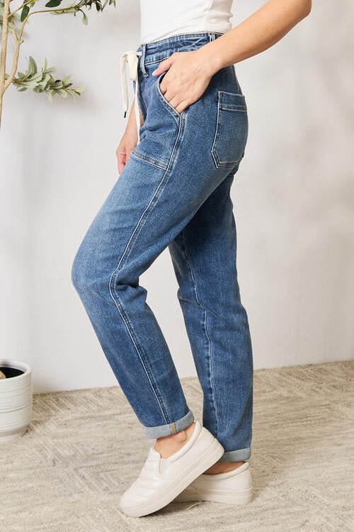 Judy Blue Full Size High Waist Drawstring Denim Jeans - Full Size Jeans - Medium - Bella Bourget