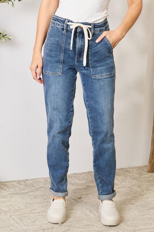 Judy Blue Full Size High Waist Drawstring Denim Jeans - Full Size Jeans - Medium - Bella Bourget