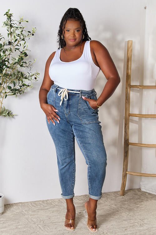 Judy Blue Full Size High Waist Drawstring Denim Jeans - Full Size Jeans - Medium - Bella Bourget