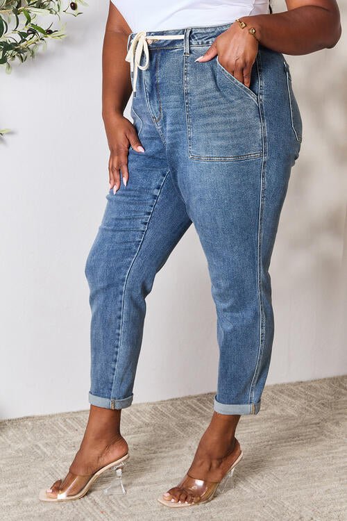 Judy Blue Full Size High Waist Drawstring Denim Jeans - Full Size Jeans - Medium - Bella Bourget