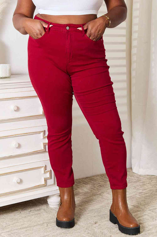 Judy Blue Full Size High Waist Tummy Control Skinny Jeans - TikTok - Deep Red - Bella Bourget