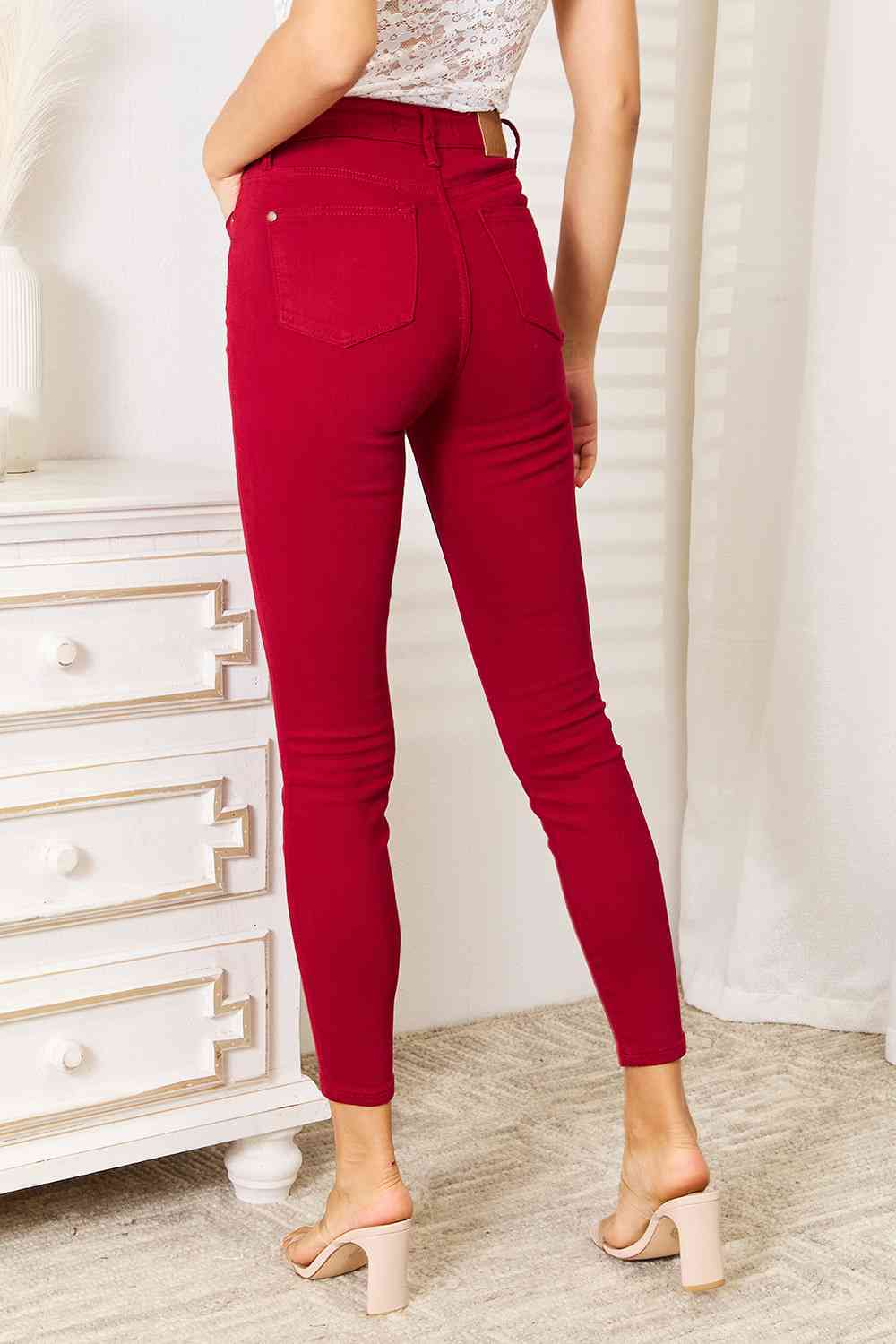 Judy Blue Full Size High Waist Tummy Control Skinny Jeans - TikTok - Deep Red - Bella Bourget