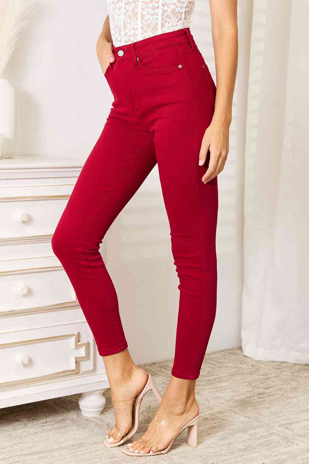 Judy Blue Full Size High Waist Tummy Control Skinny Jeans - TikTok - Deep Red - Bella Bourget