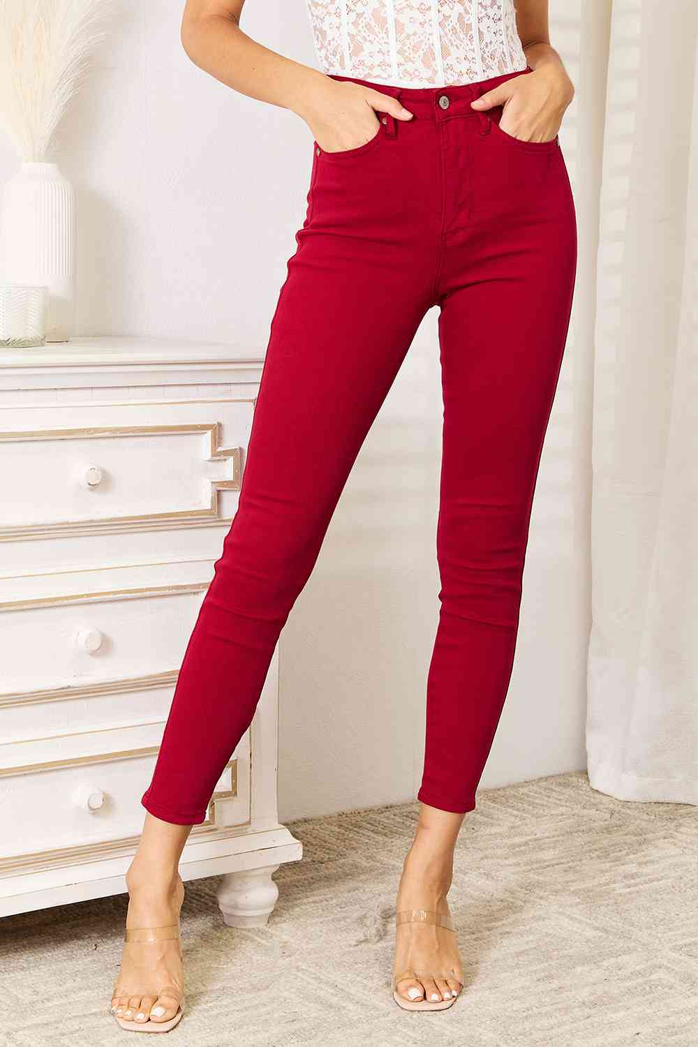 Judy Blue Full Size High Waist Tummy Control Skinny Jeans - TikTok - Deep Red - Bella Bourget