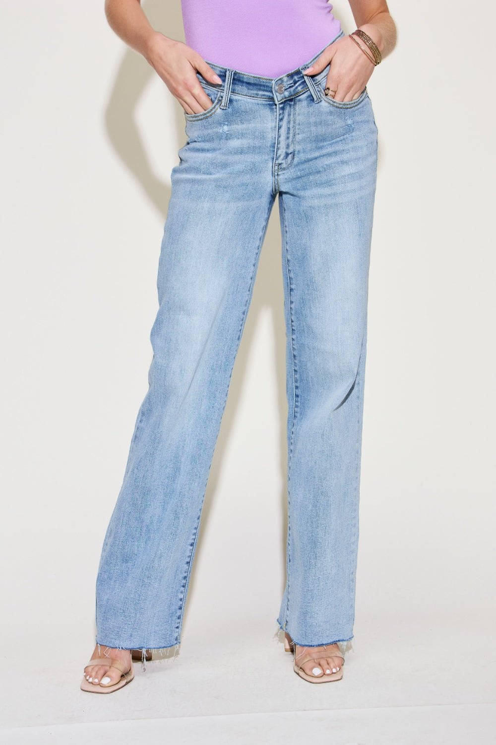 Judy Blue Full Size V Front Waistband Straight Jeans - Jeans - Light - Bella Bourget