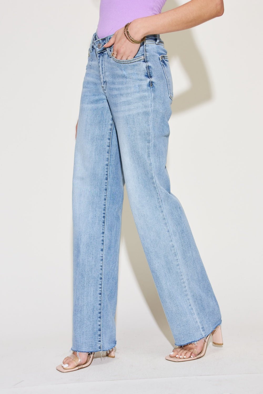 Judy Blue Full Size V Front Waistband Straight Jeans - Jeans - Light - Bella Bourget