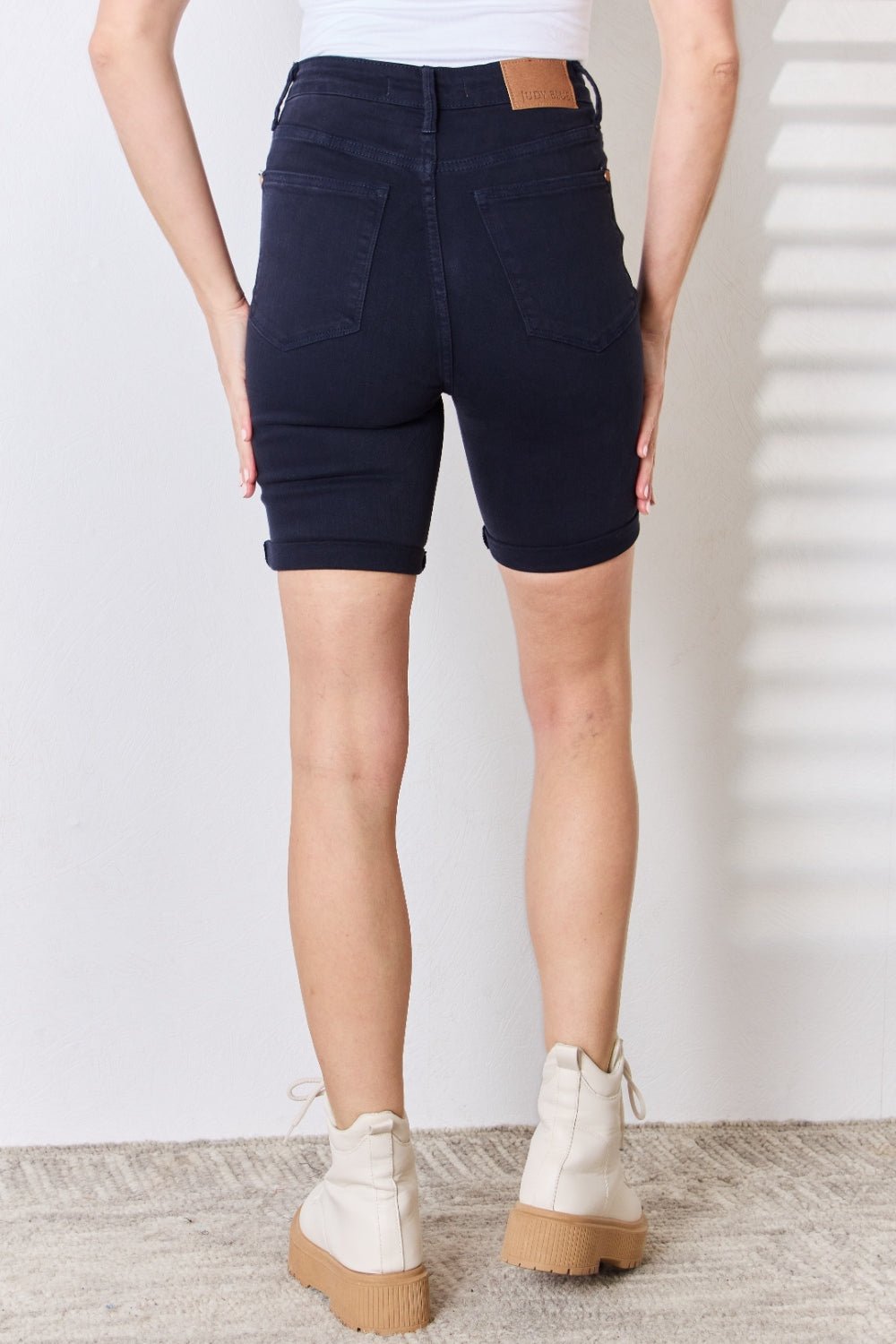 Judy Blue High Waist Tummy Control Bermuda Shorts (Full Size) - Shorts - Navy - Bella Bourget