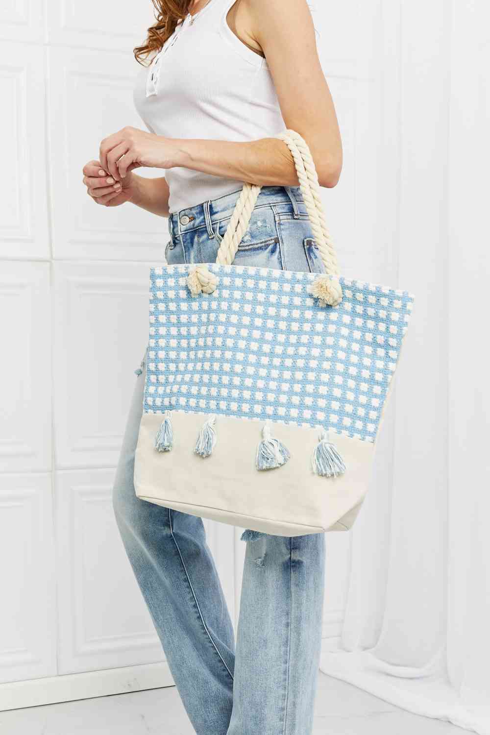 Justin Taylor Picnic Date Tassel Tote Bag - bag - Chambray - Bella Bourget