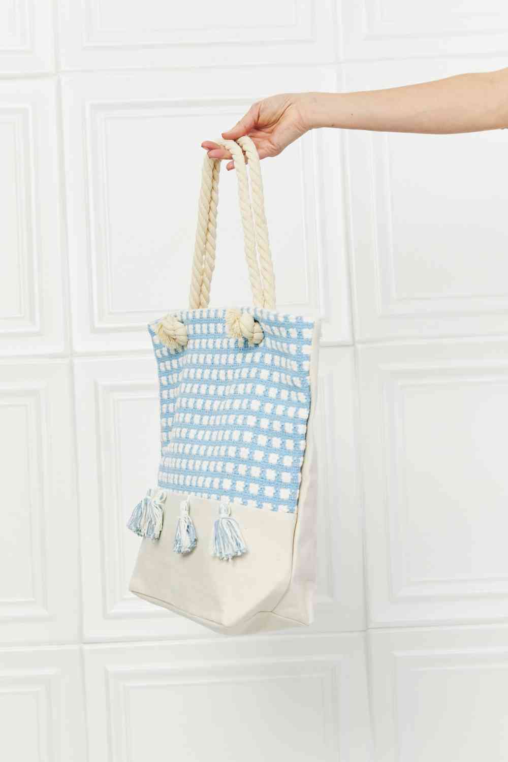 Justin Taylor Picnic Date Tassel Tote Bag - bag - Chambray - Bella Bourget