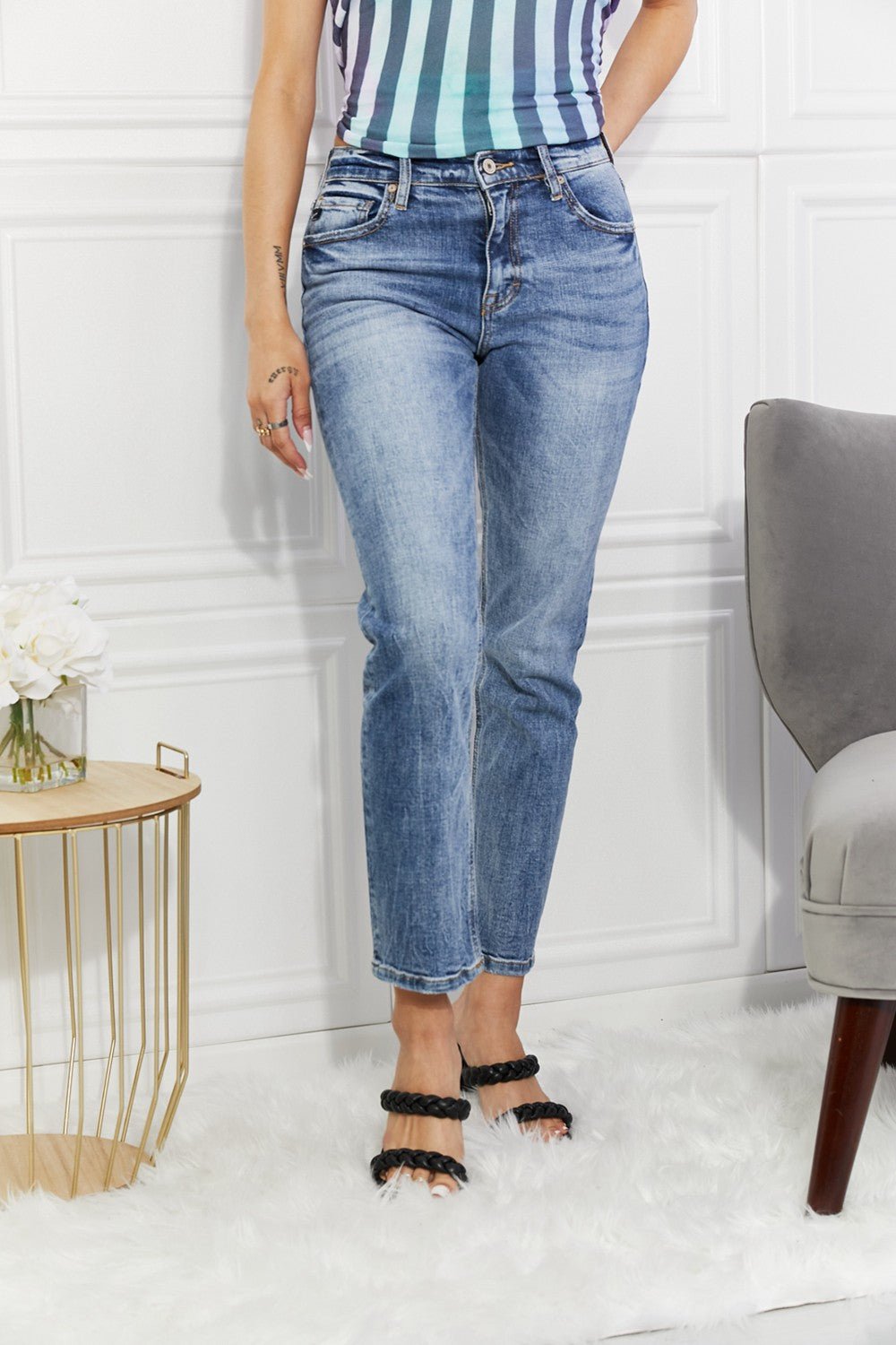 Kancan Full Size Amara High Rise Slim Straight Jeans - Full Size Jeans - Medium - Bella Bourget