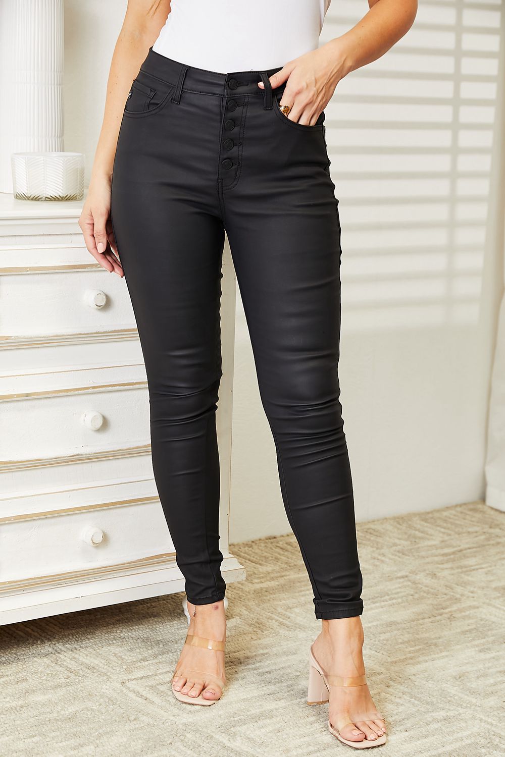 Kancan Full Size High Rise Black Coated Ankle Skinny Jeans - Full Size Jeans - Black - Bella Bourget