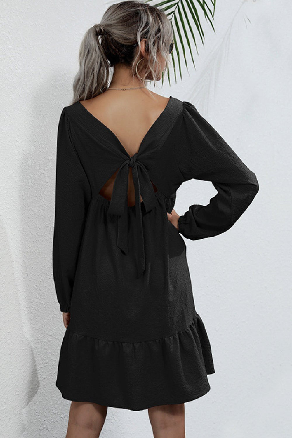 Knot Back Square Neck Dress - Dress - Black - Bella Bourget