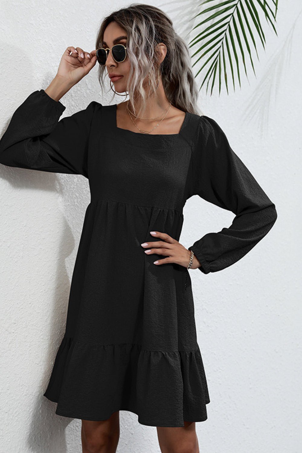 Knot Back Square Neck Dress - Dress - Black - Bella Bourget