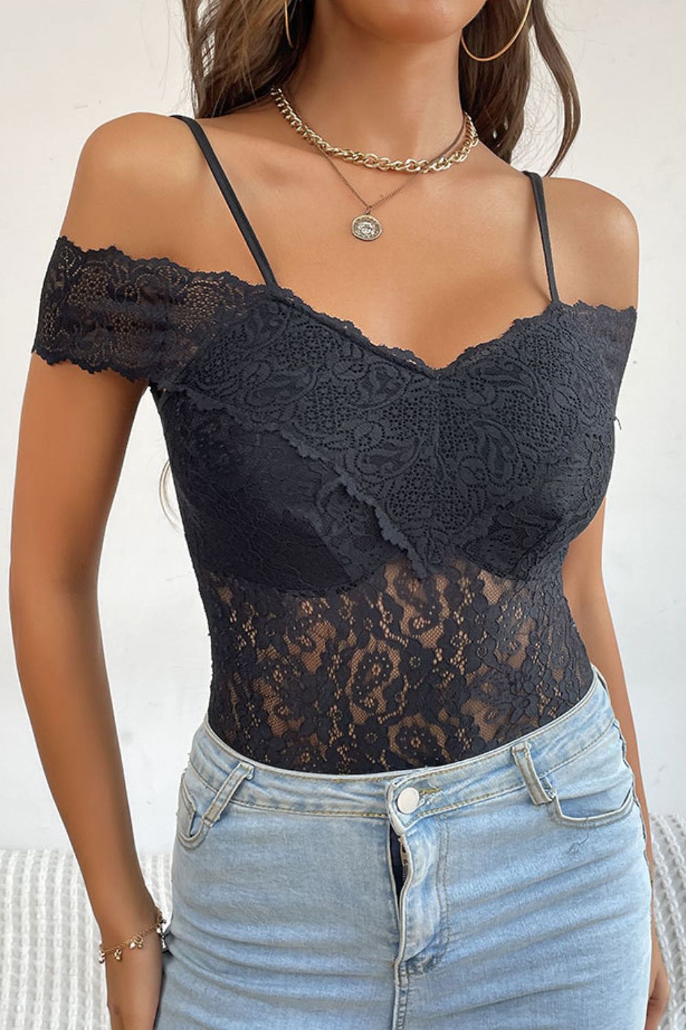 Lace Cold - Shoulder Bodysuit - Bodysuit - Black - Bella Bourget